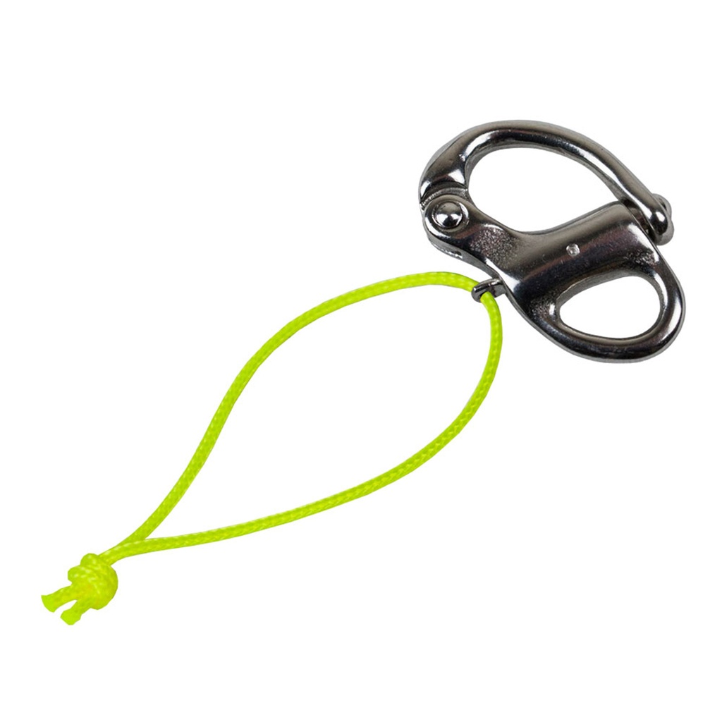 Small stainless steel safety snap shackle with line loop