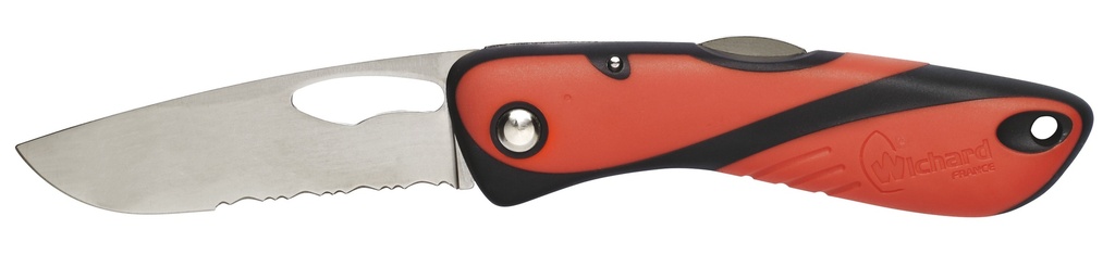 Knife Offhsore with notched blade and orange strap