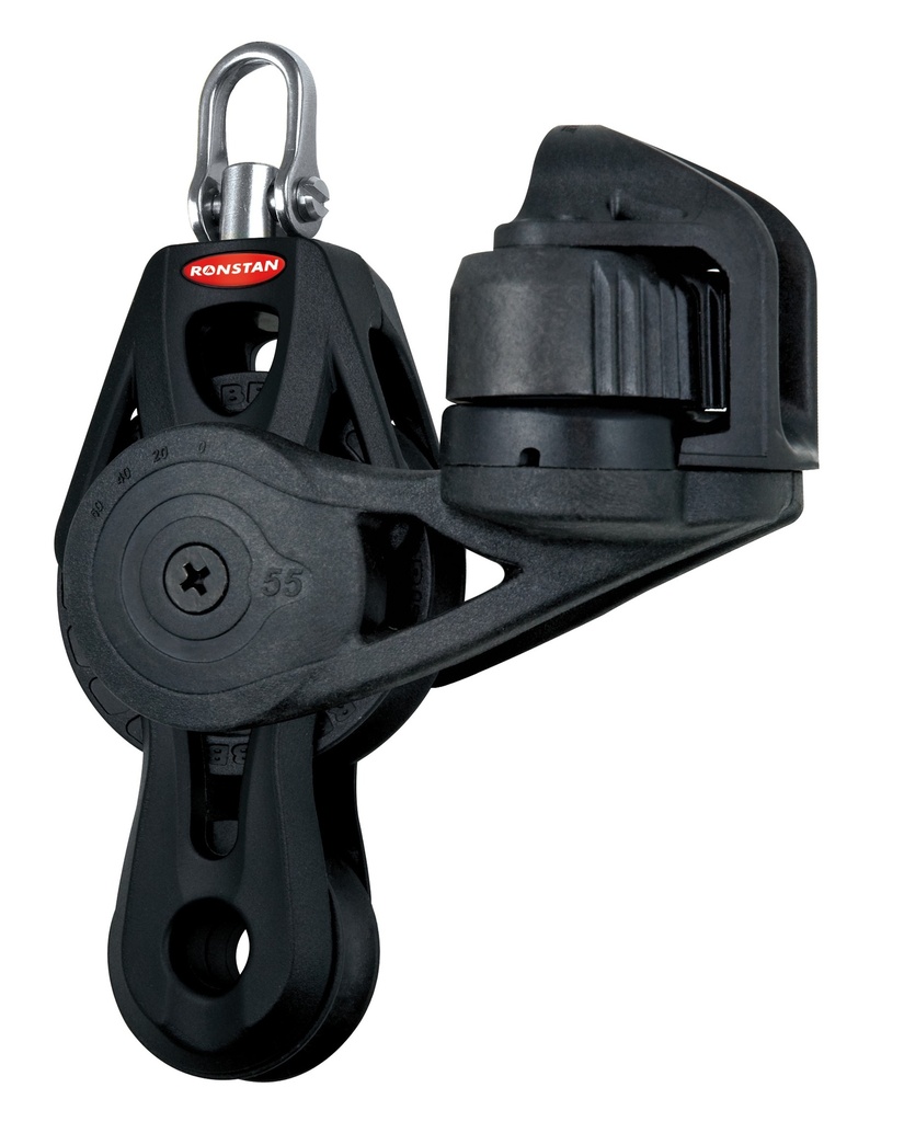 Block single Orbit fiddle with shackle, becket and cleat 55mm