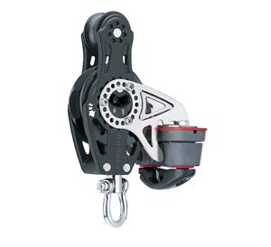 Block single Carbo Ratchet fiddle with swivel and cleat 75mm