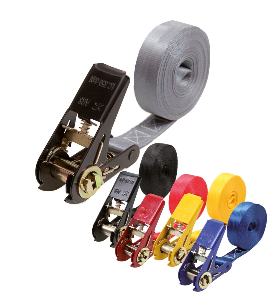 [SS018021J-Y] Sangles de cerclage avec tendeur à cliquet, à l'unité 5 m x 25mm (Jaune)