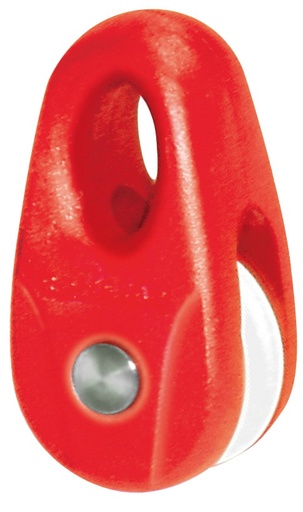 [RF13101R] Block einfach Mini aus Nylon, Rolle aus Azetal 15mm rot